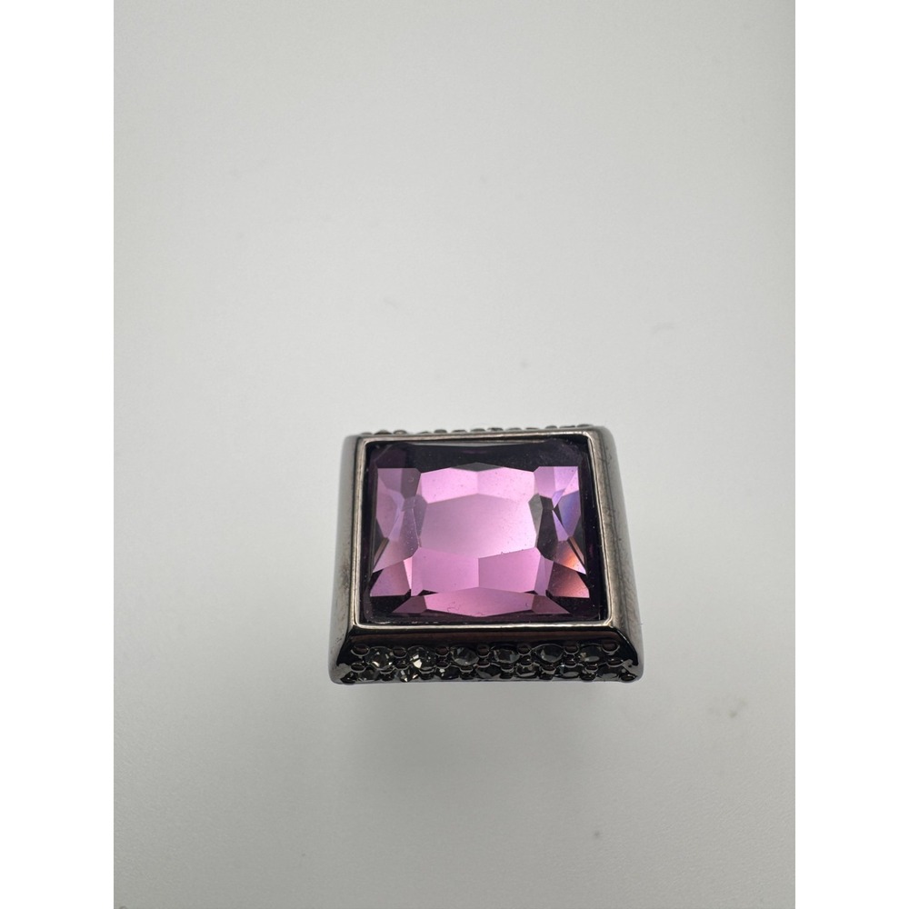 Lia Sophia Ring In The Mix Purple Glass Hematite Stone Cocktail Statement Size 9 - Picture 2 of 11